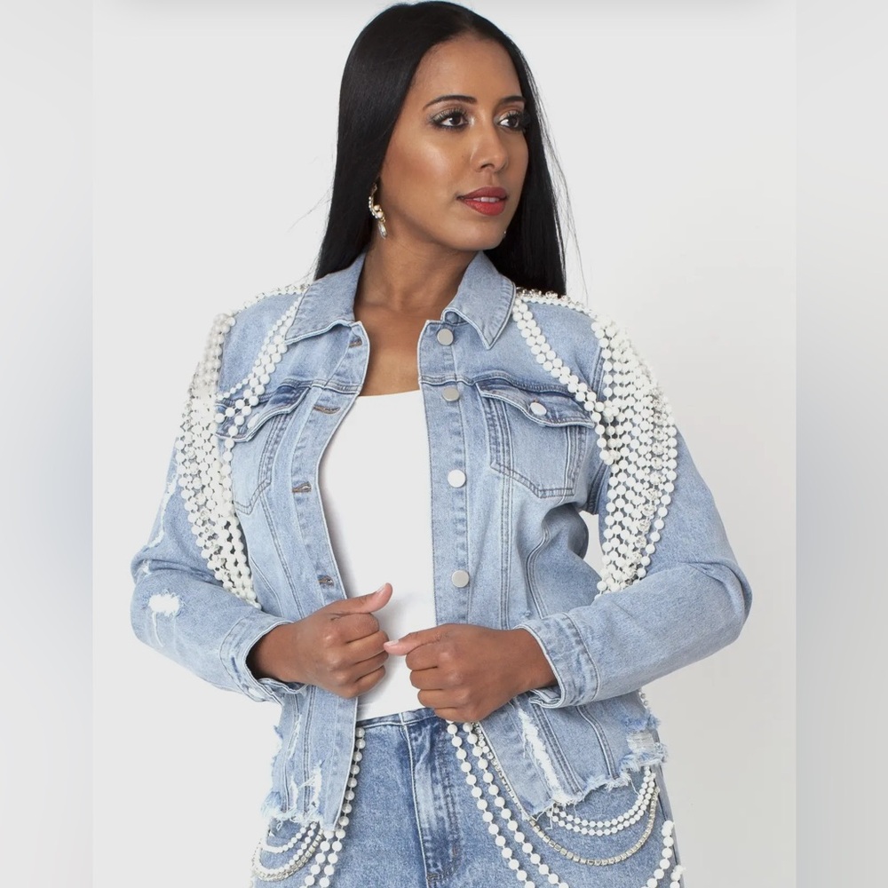 Pearl Embellished Denim Jacket